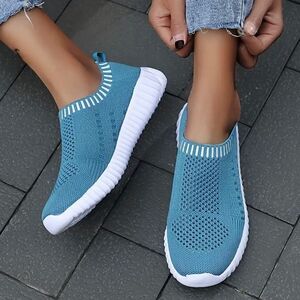 NWT 10 No-Tie No Shoelaces Slip-on Teal Blue Super Comfy Elastic Sneakers Shoes